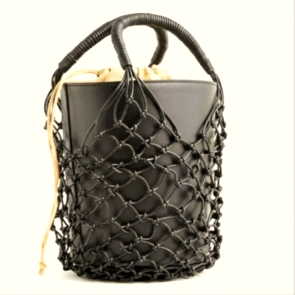 Crew Black Leather Bucket Bag